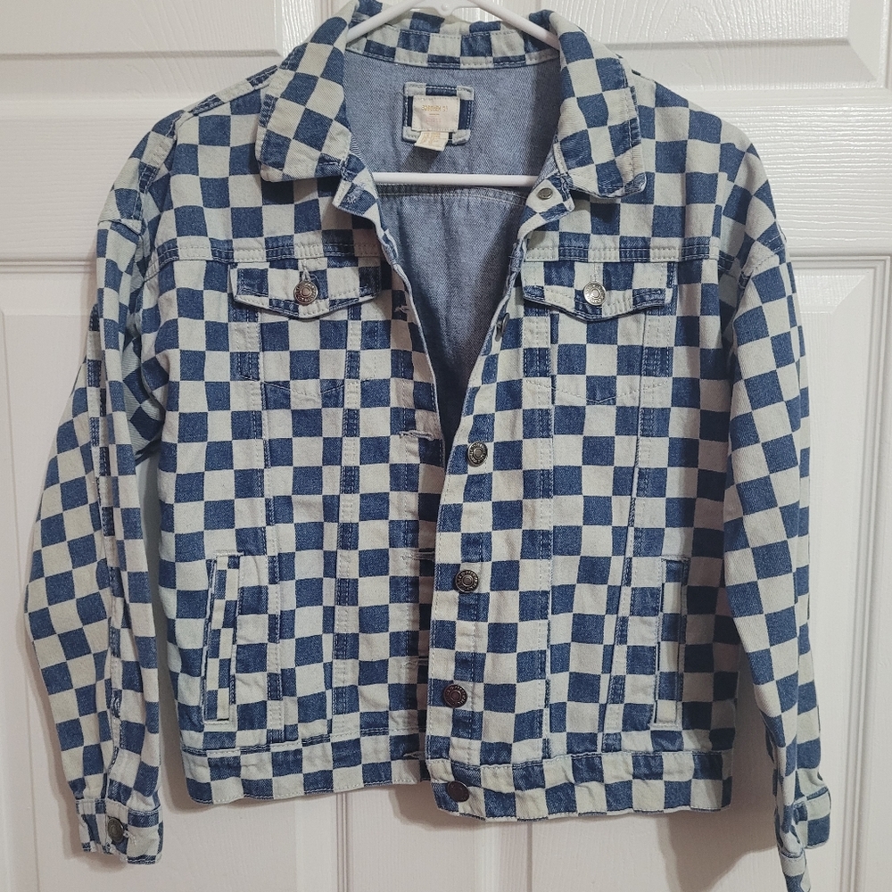 Girls Checkered Denim Jacket